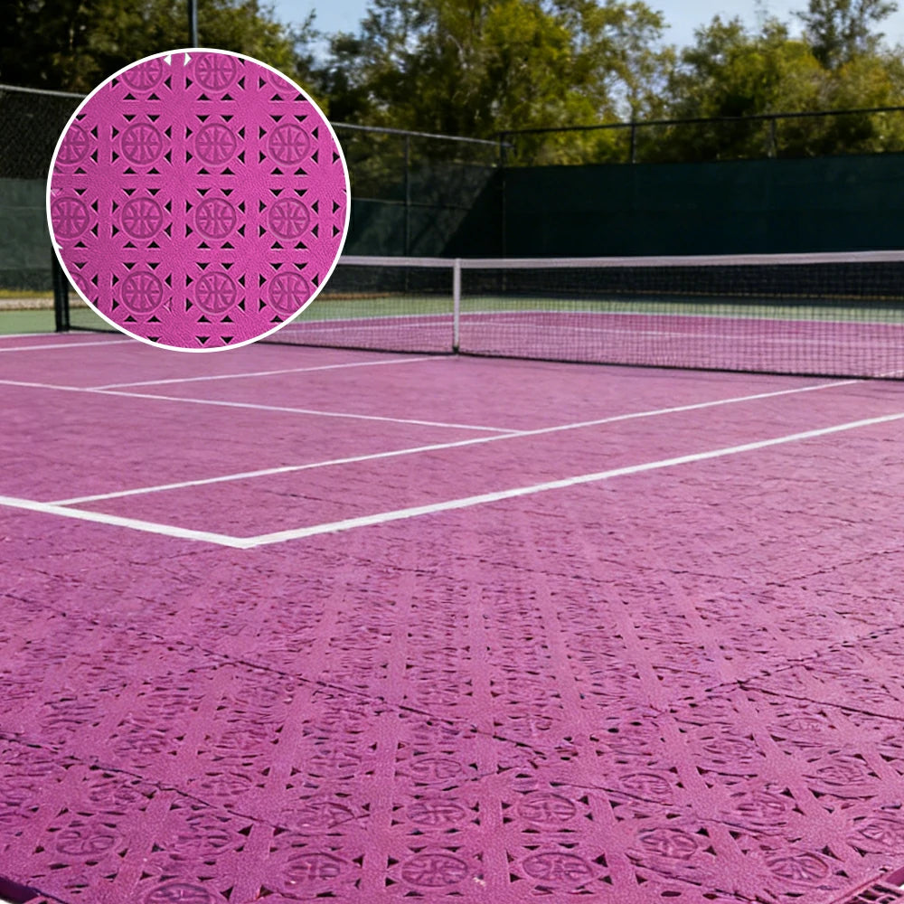 DUNK MASTER Interlocking Sports Floor Tiles - Anti-Slip Shock Absorbing Modular Court Flooring 10/20/30  Square Meters Basketball Court Outdoor Use - Pink