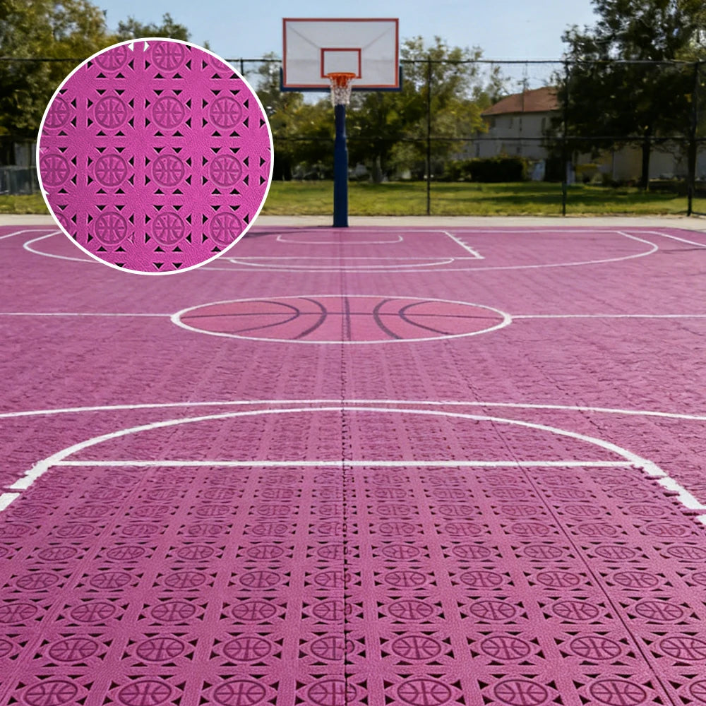 DUNK MASTER Interlocking Sports Floor Tiles - Anti-Slip Shock Absorbing Modular Court Flooring 10/20/30  Square Meters Basketball Court Outdoor Use - Pink