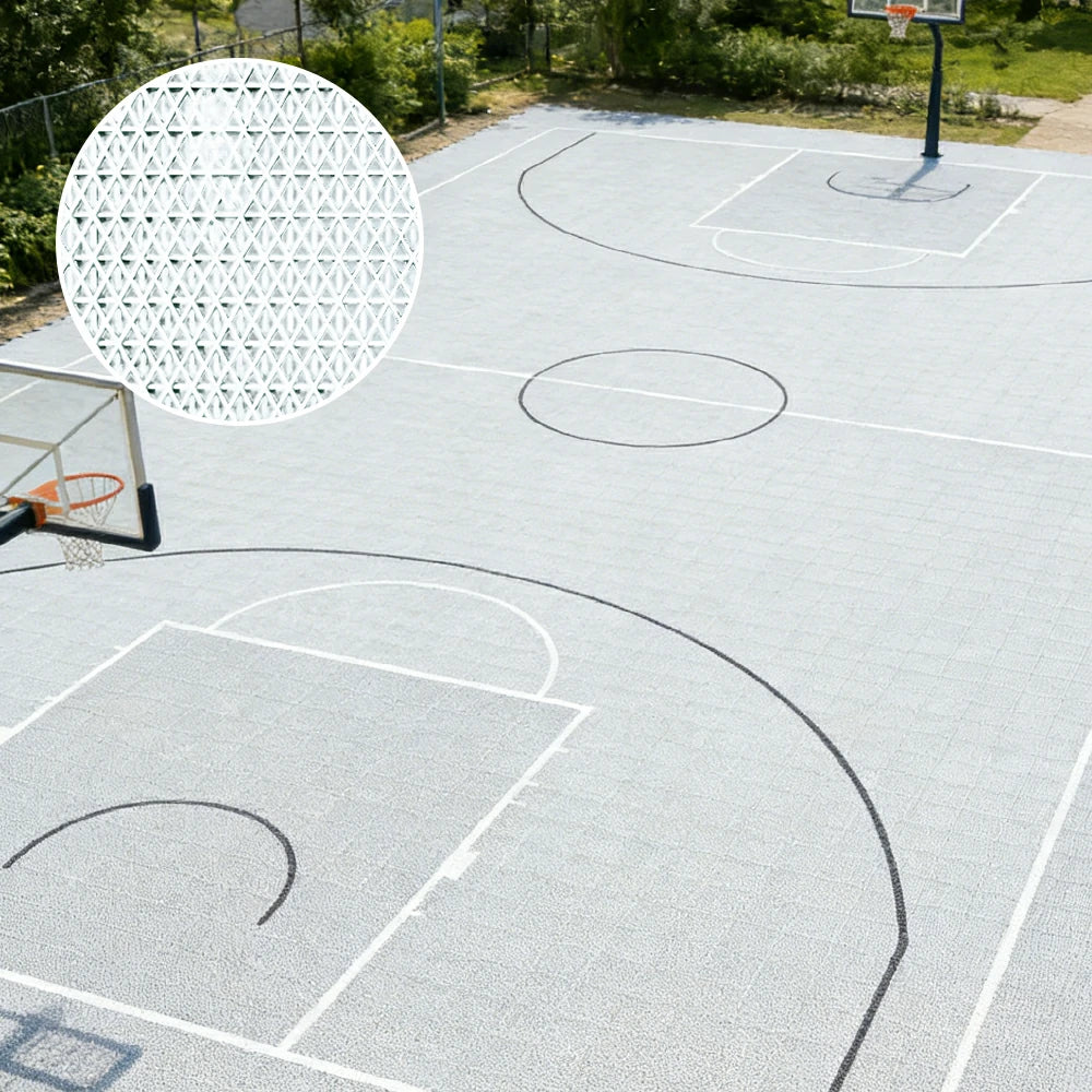 DUNK MASTER Interlocking Sports Floor Tiles - Double Layer Anti-Slip Basketball Court Flooring Modular Tiles 10/20/30 Square Meters - White