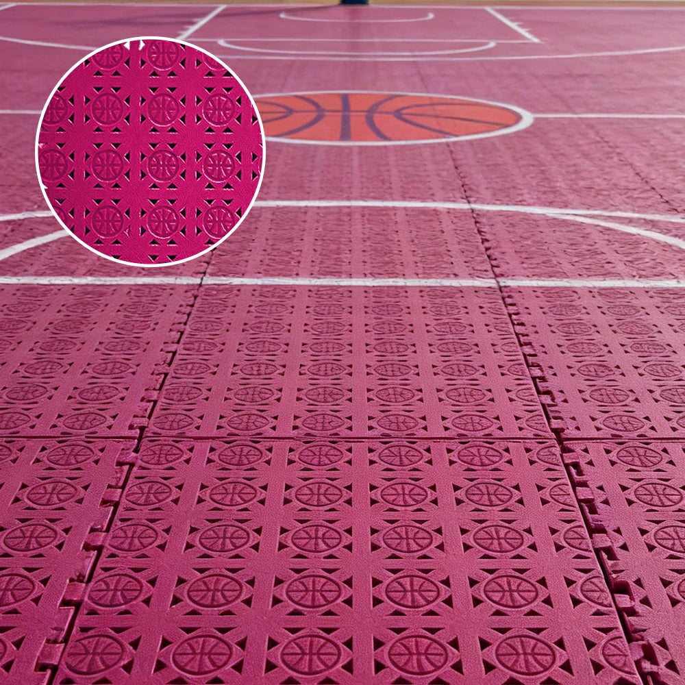 DUNK MASTER Interlocking Sports Floor Tiles - Anti-Slip Shock Absorbing Modular Court Flooring 10/20/30  Square Meters Basketball Court Outdoor Use - Rose Red