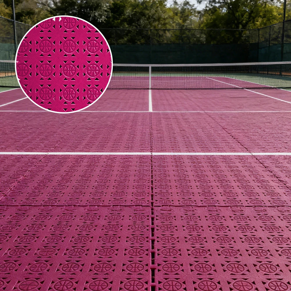 DUNK MASTER Interlocking Sports Floor Tiles - Anti-Slip Shock Absorbing Modular Court Flooring 10/20/30  Square Meters Basketball Court Outdoor Use - Rose Red
