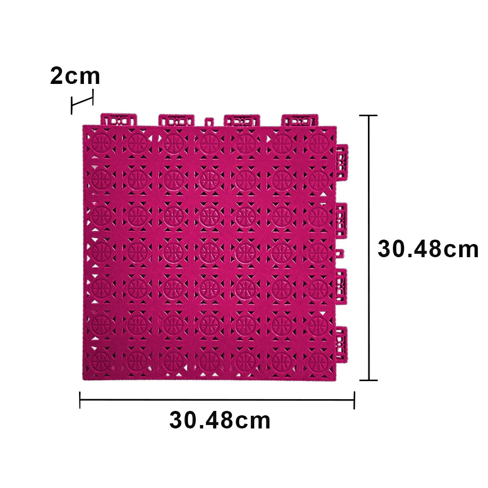 DUNK MASTER Interlocking Sports Floor Tiles - Anti-Slip Shock Absorbing Modular Court Flooring 10/20/30  Square Meters Basketball Court Outdoor Use - Rose Red