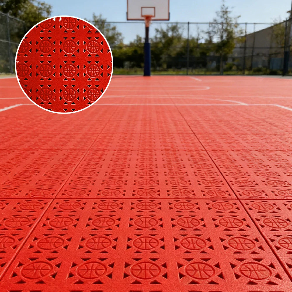 DUNK MASTER Interlocking Sports Floor Tiles - Anti-Slip Shock Absorbing Modular Court Flooring 10/20/30  Square Meters Basketball Court Outdoor Use - Pink
