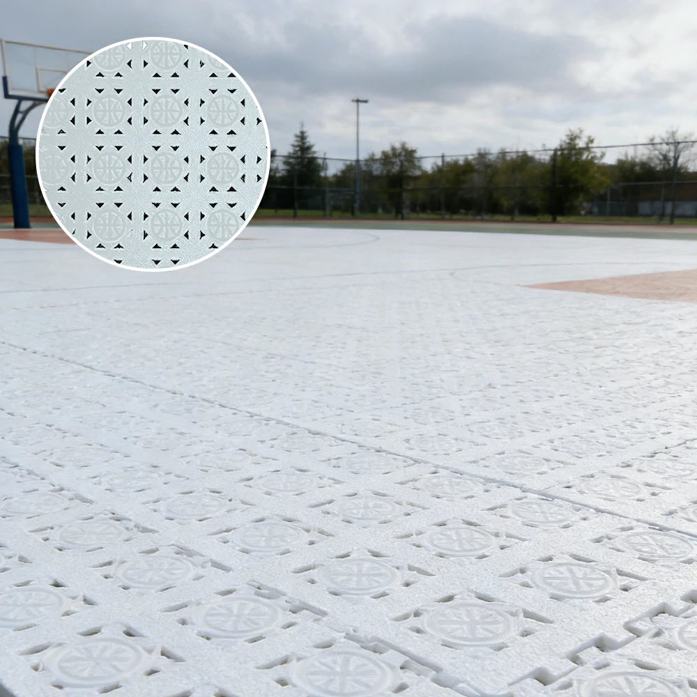 DUNK MASTER Interlocking Sports Floor Tiles - Anti-Slip Shock Absorbing Modular Court Flooring 10/20/30  Square Meters Basketball Court Outdoor Use - White