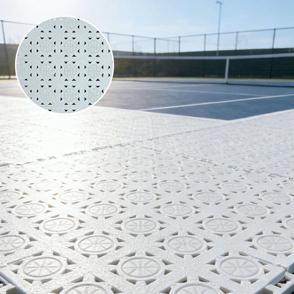 DUNK MASTER Interlocking Sports Floor Tiles - Anti-Slip Shock Absorbing Modular Court Flooring 10/20/30  Square Meters Basketball Court Outdoor Use - White