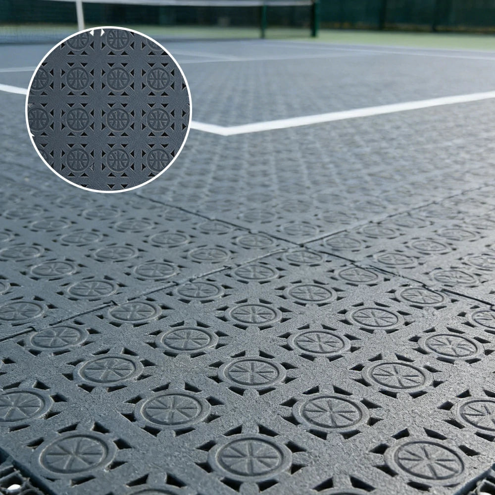 DUNK MASTER Interlocking Sports Floor Tiles - Anti-Slip Shock Absorbing Modular Court Flooring 10/20/30  Square Meters Basketball Court Outdoor Use - Light Grey