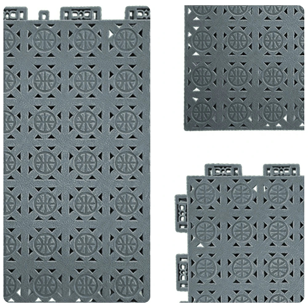 DUNK MASTER Interlocking Sports Floor Tiles - Anti-Slip Shock Absorbing Modular Court Flooring 10/20/30  Square Meters Basketball Court Outdoor Use - Light Grey