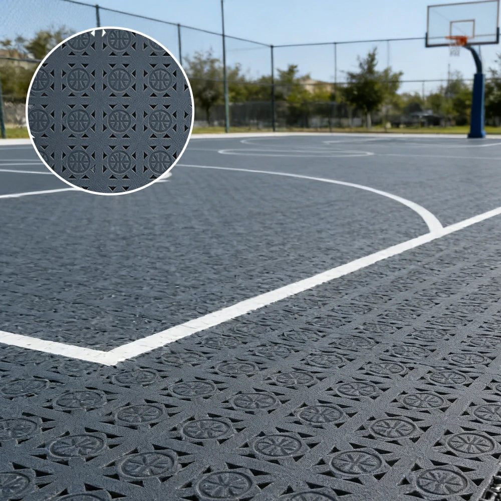 DUNK MASTER Interlocking Sports Floor Tiles - Anti-Slip Shock Absorbing Modular Court Flooring 10/20/30  Square Meters Basketball Court Outdoor Use - Drak Grey