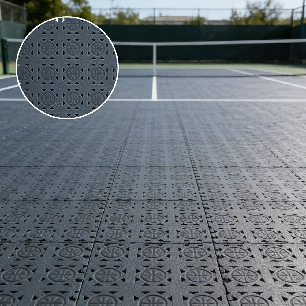 DUNK MASTER Interlocking Sports Floor Tiles - Anti-Slip Shock Absorbing Modular Court Flooring 10/20/30  Square Meters Basketball Court Outdoor Use - Drak Grey