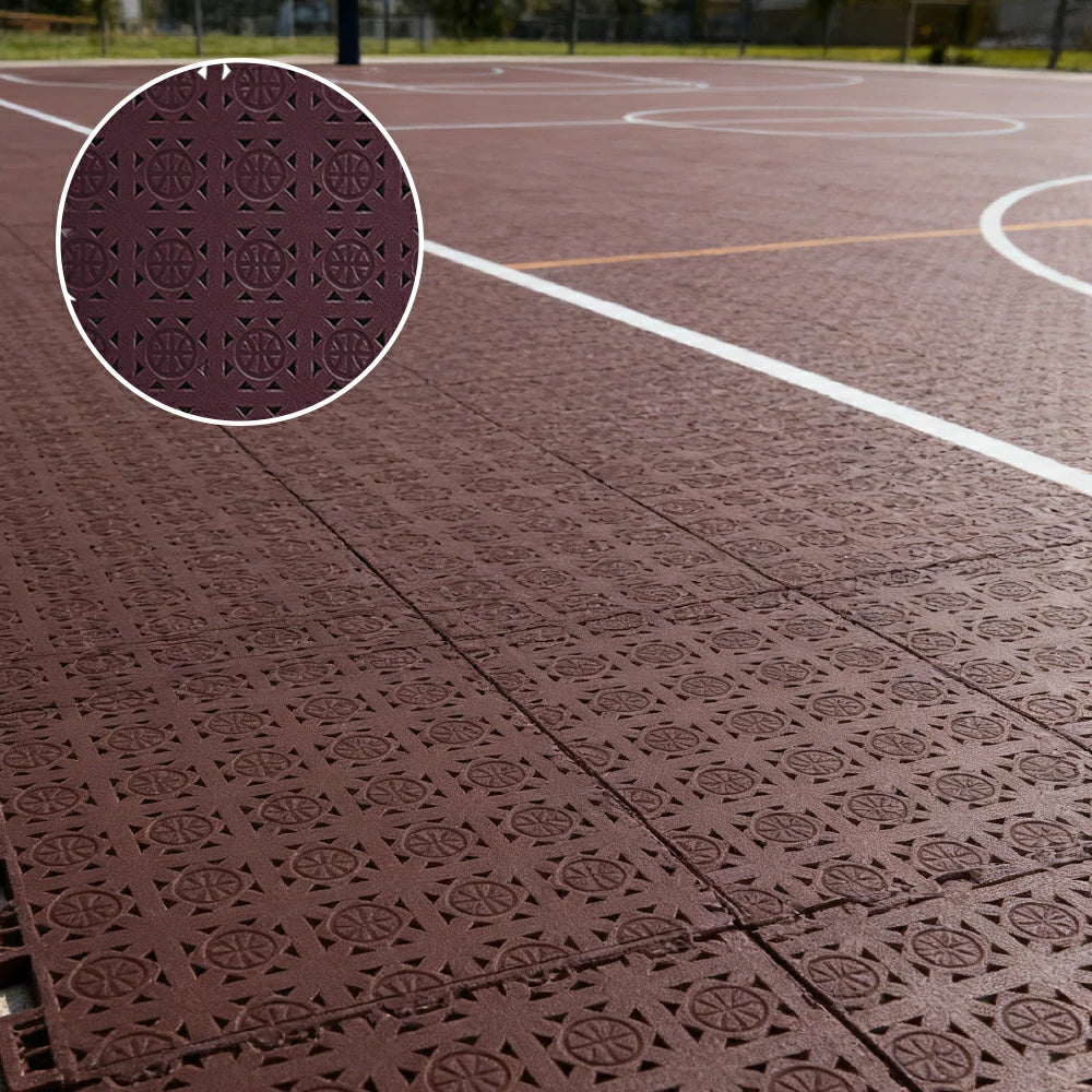 DUNK MASTER Interlocking Sports Floor Tiles - Anti-Slip Shock Absorbing Modular Court Flooring 10/20/30  Square Meters Basketball Court Outdoor Use - Coffee