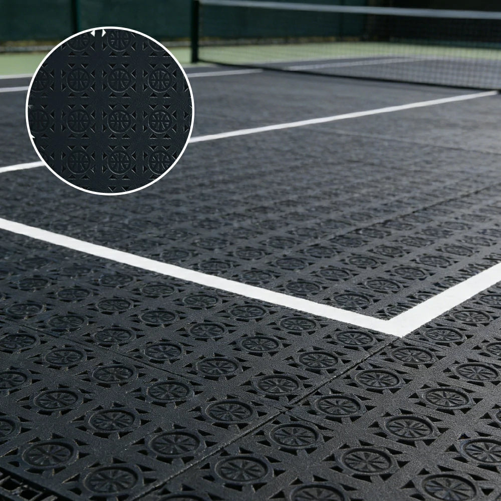 DUNK MASTER Interlocking Sports Floor Tiles - Anti-Slip Shock Absorbing Modular Court Flooring 10/20/30  Square Meters Basketball Court Outdoor Use - Black