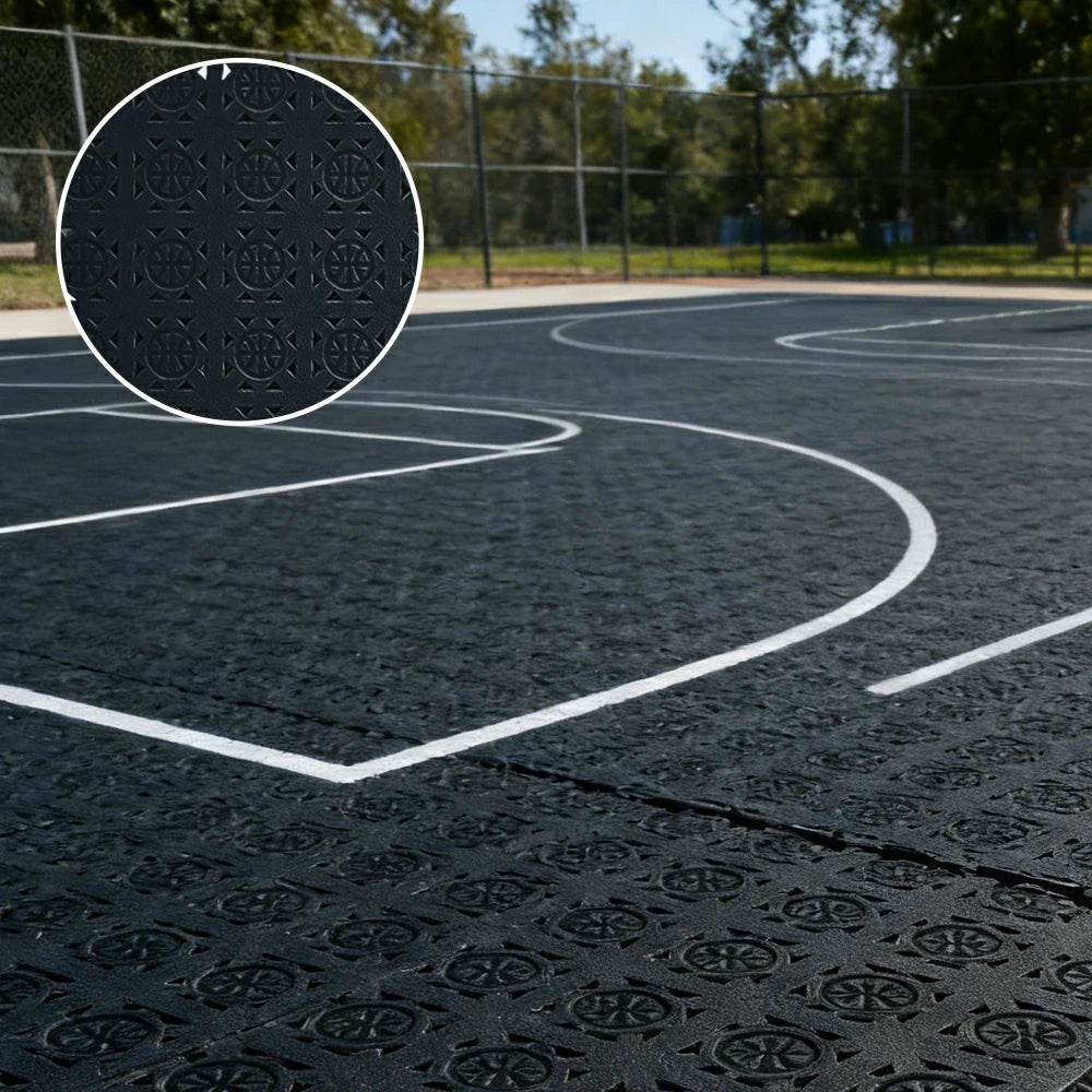 DUNK MASTER Interlocking Sports Floor Tiles - Anti-Slip Shock Absorbing Modular Court Flooring 10/20/30  Square Meters Basketball Court Outdoor Use - Black