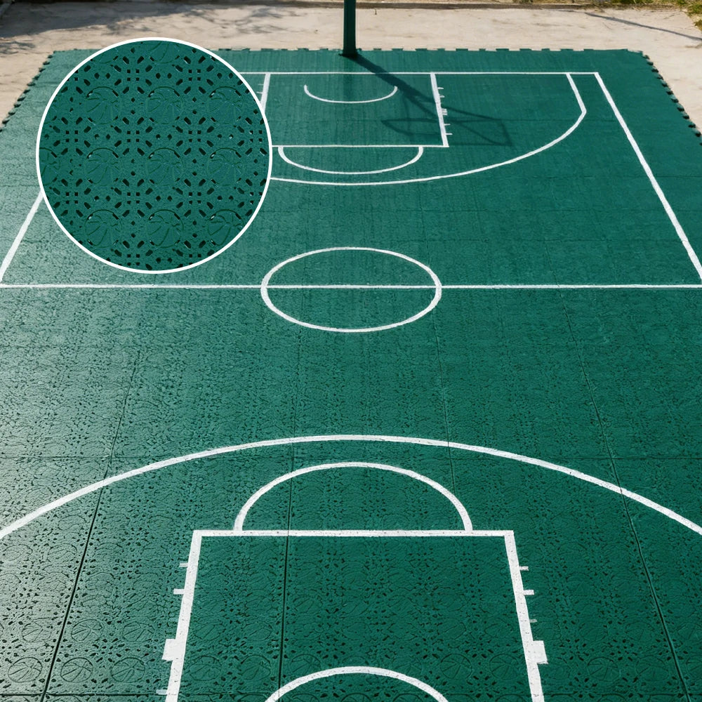 DUNK MASTER Interlocking Sports Floor Tiles - Anti-Slip Shock Absorbing Modular Court Flooring 10/20/30  Square Meters Basketball Court Outdoor Use - Dark Green