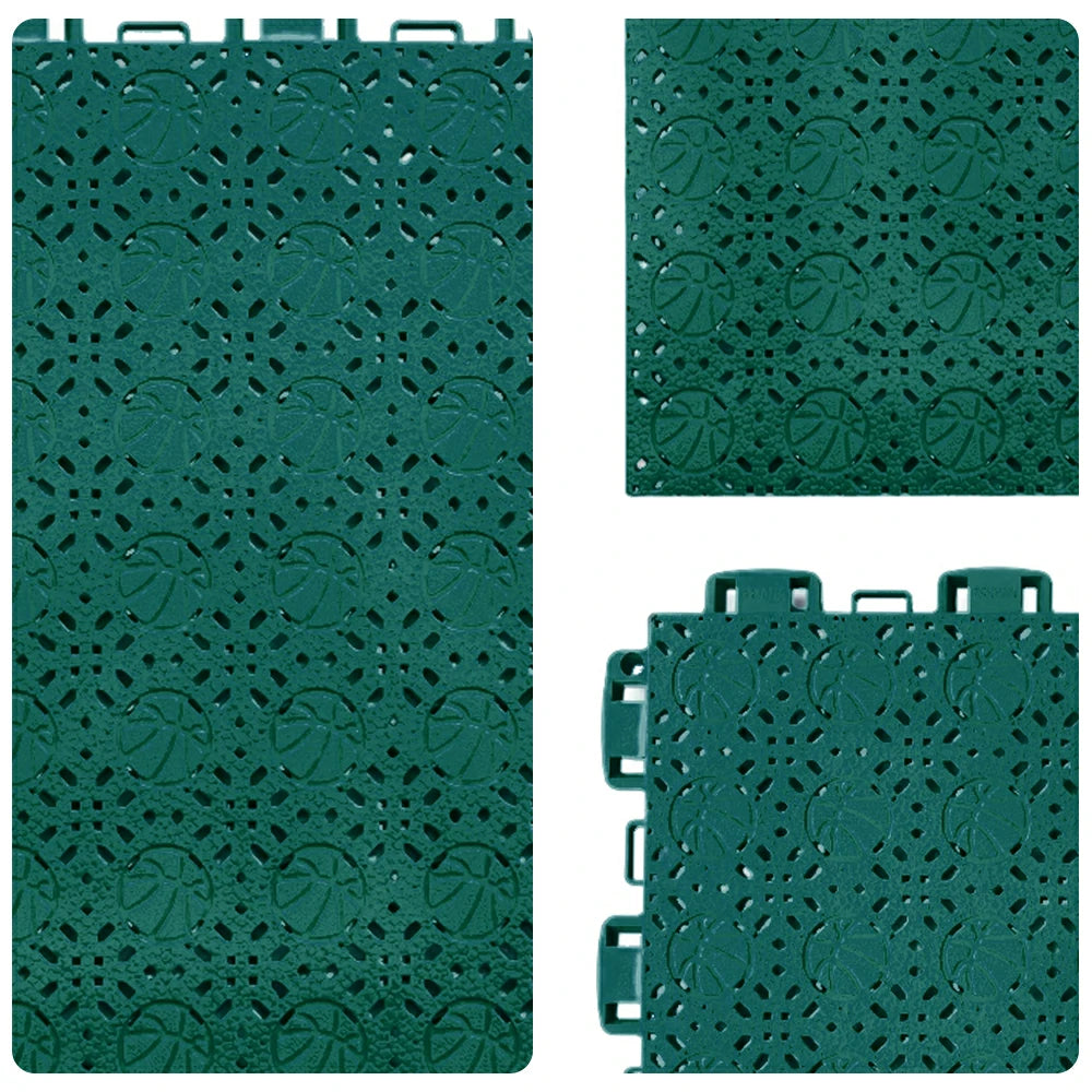 DUNK MASTER Interlocking Sports Floor Tiles - Anti-Slip Shock Absorbing Modular Court Flooring 10/20/30  Square Meters Basketball Court Outdoor Use - Dark Green