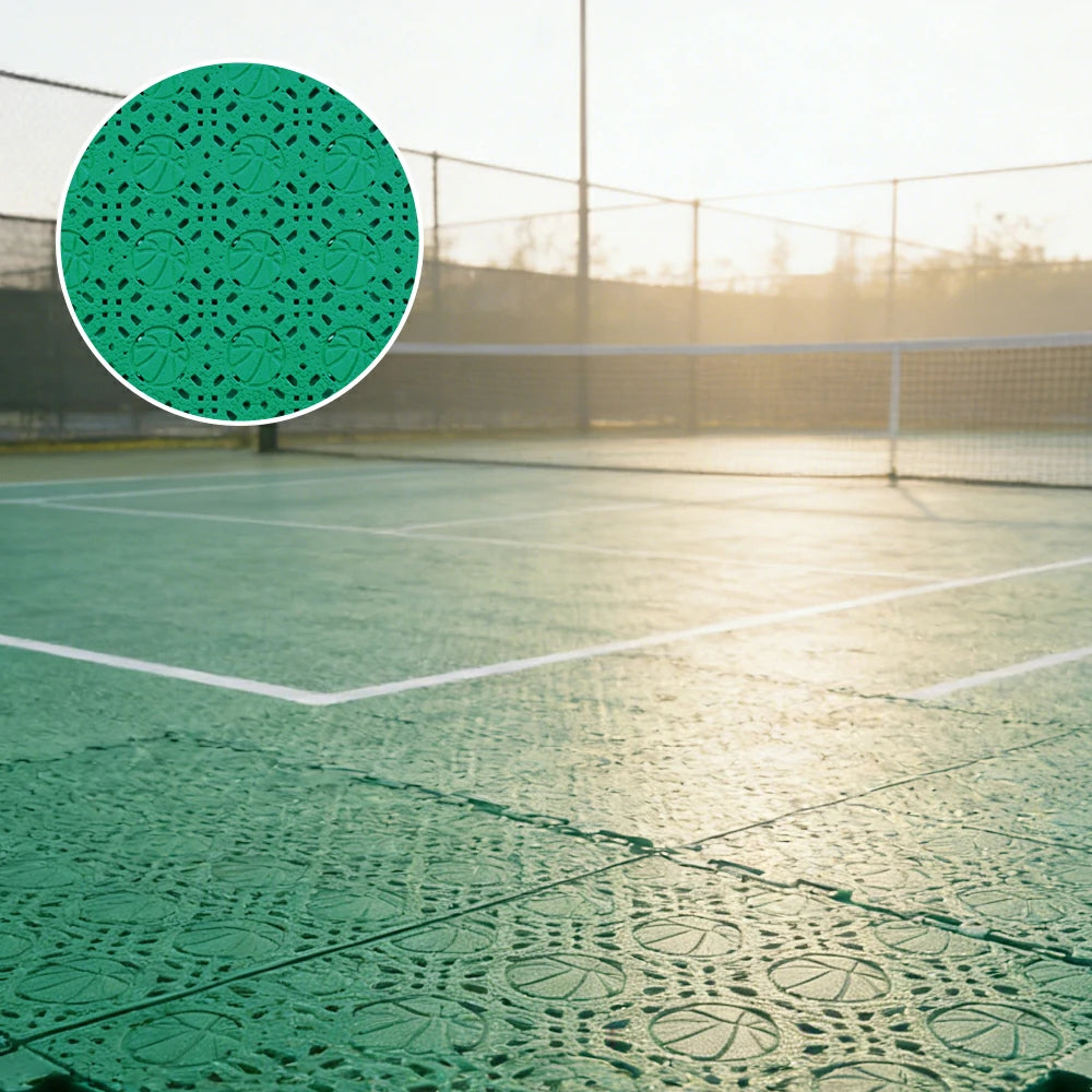 DUNK MASTER Interlocking Sports Floor Tiles - Anti-Slip Shock Absorbing Modular Court Flooring 10/20/30  Square Meters Basketball Court Outdoor Use - Grass Green