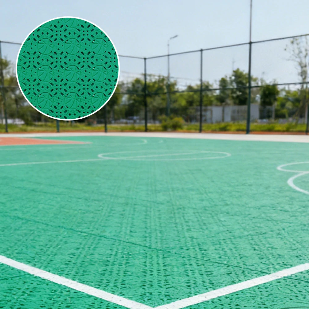 DUNK MASTER Interlocking Sports Floor Tiles - Anti-Slip Shock Absorbing Modular Court Flooring 10/20/30  Square Meters Basketball Court Outdoor Use - Grass Green