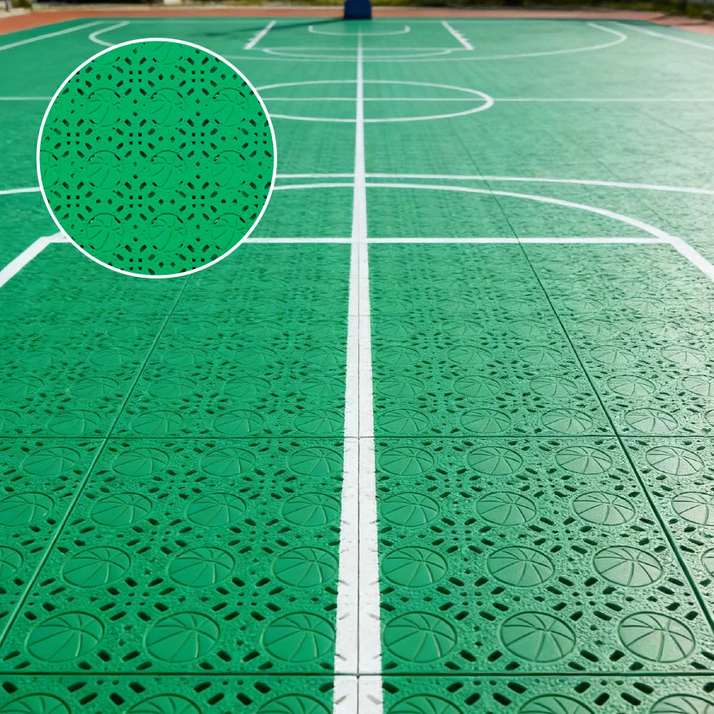 DUNK MASTER Interlocking Sports Floor Tiles - Anti-Slip Shock Absorbing Modular Court Flooring 10/20/30  Square Meters Basketball Court Outdoor Use - Emerald Green