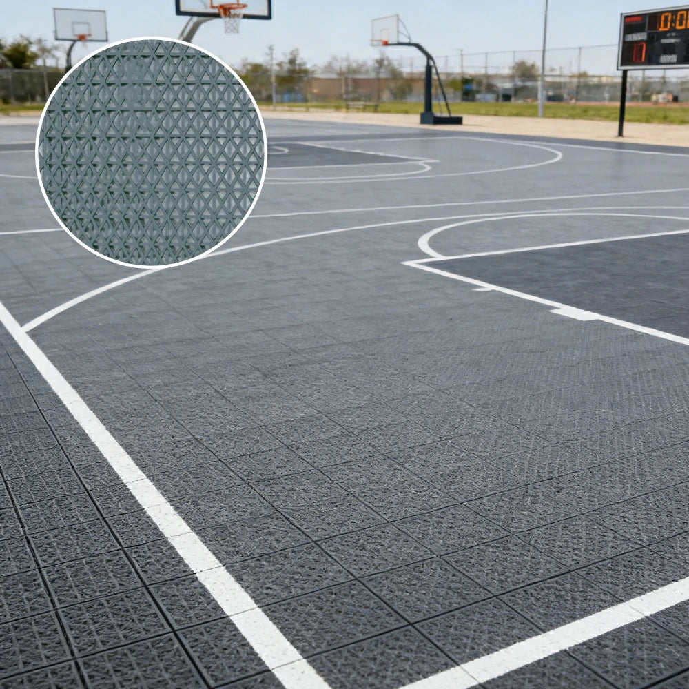 DUNK MASTER Interlocking Sports Floor Tiles - Double Layer Anti-Slip Basketball Court Flooring Modular Tiles 10/20/30 Square Meters - Light Grey