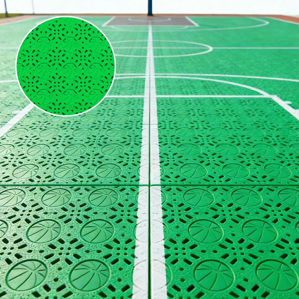DUNK MASTER Interlocking Sports Floor Tiles - Anti-Slip Shock Absorbing Modular Court Flooring 10/20/30  Square Meters Basketball Court Outdoor Use - Apple Green
