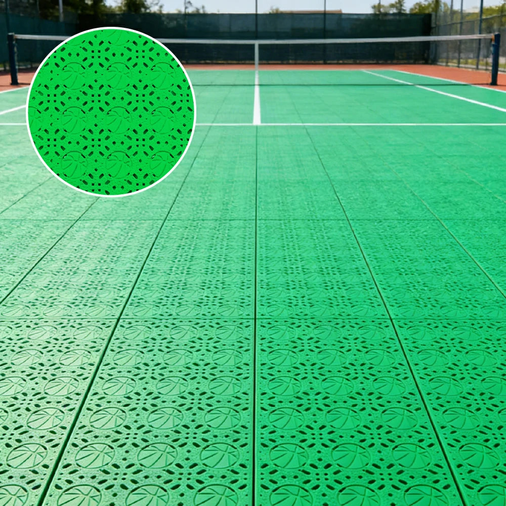 DUNK MASTER Interlocking Sports Floor Tiles - Anti-Slip Shock Absorbing Modular Court Flooring 10/20/30  Square Meters Basketball Court Outdoor Use - Apple Green