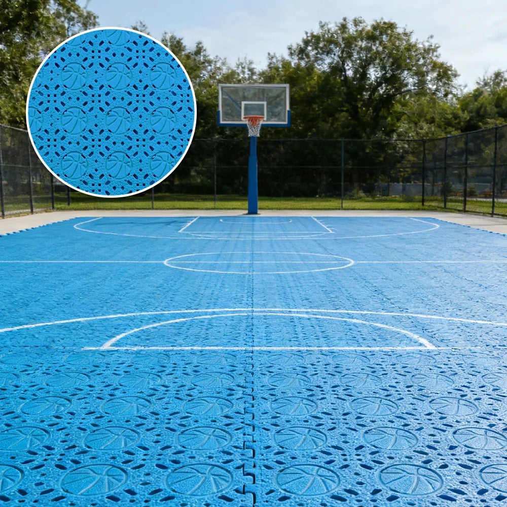 DUNK MASTER Interlocking Sports Floor Tiles - Anti-Slip Shock Absorbing Modular Court Flooring 10/20/30  Square Meters Basketball Court Outdoor Use - Blue
