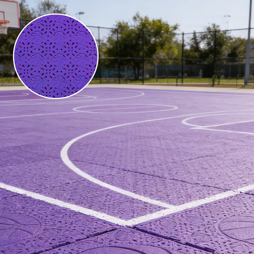 DUNK MASTER Interlocking Sports Floor Tiles - Anti-Slip Shock Absorbing Modular Court Flooring 10/20/30  Square Meters Basketball Court Outdoor Use - Purple