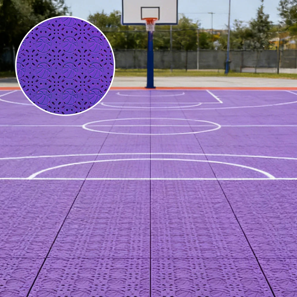 DUNK MASTER Interlocking Sports Floor Tiles - Anti-Slip Shock Absorbing Modular Court Flooring 10/20/30  Square Meters Basketball Court Outdoor Use - Purple