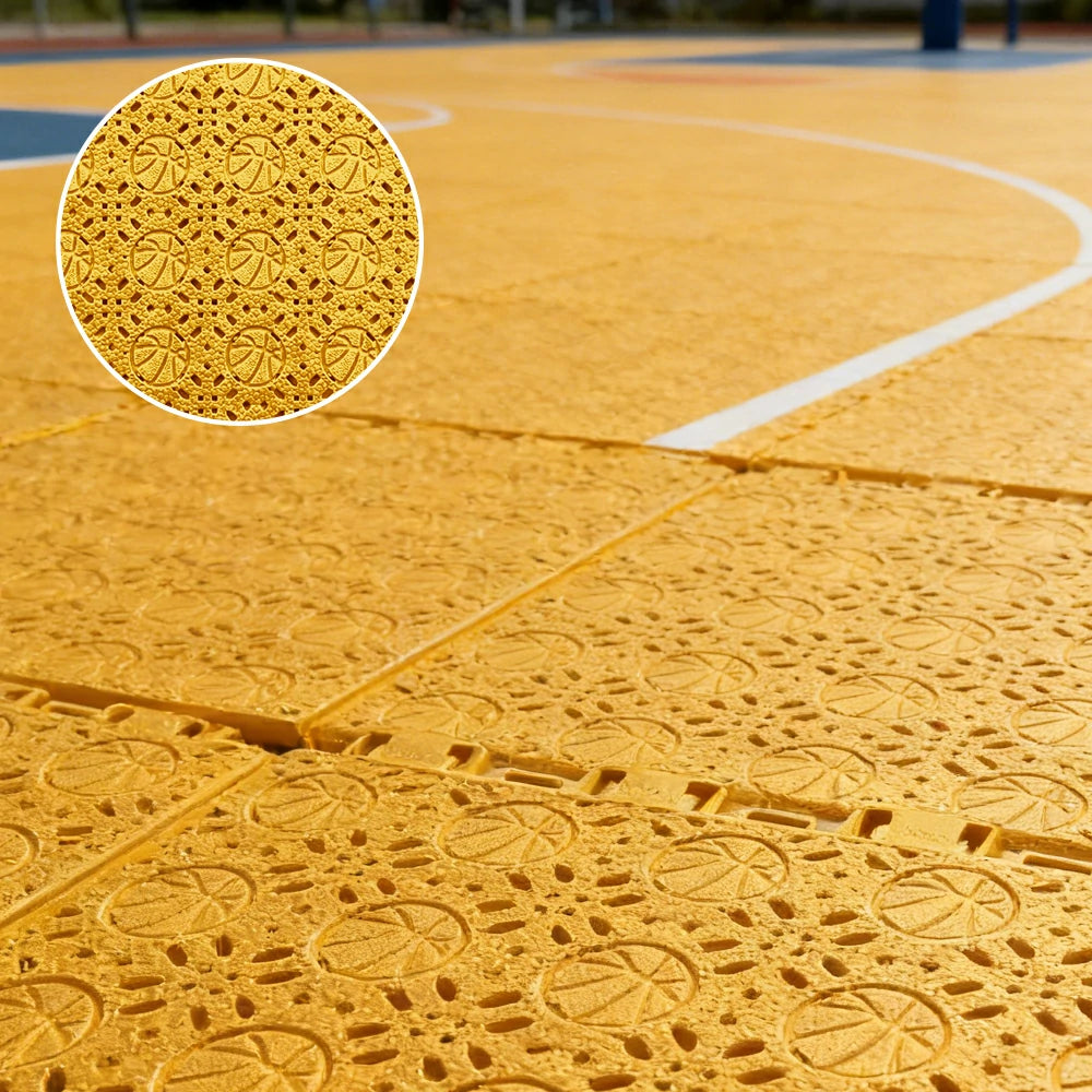 DUNK MASTER Interlocking Sports Floor Tiles - Anti-Slip Shock Absorbing Modular Court Flooring 10/20/30  Square Meters Basketball Court Outdoor Use - Yellow