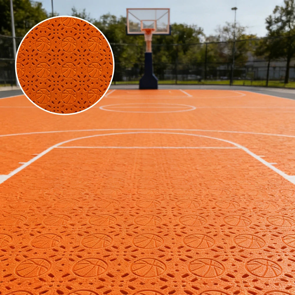 DUNK MASTER Interlocking Sports Floor Tiles - Anti-Slip Shock Absorbing Modular Court Flooring 10/20/30  Square Meters Basketball Court Outdoor Use - Orange