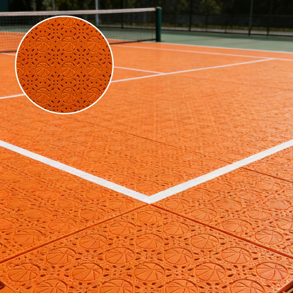 DUNK MASTER Interlocking Sports Floor Tiles - Anti-Slip Shock Absorbing Modular Court Flooring 10/20/30  Square Meters Basketball Court Outdoor Use - Orange