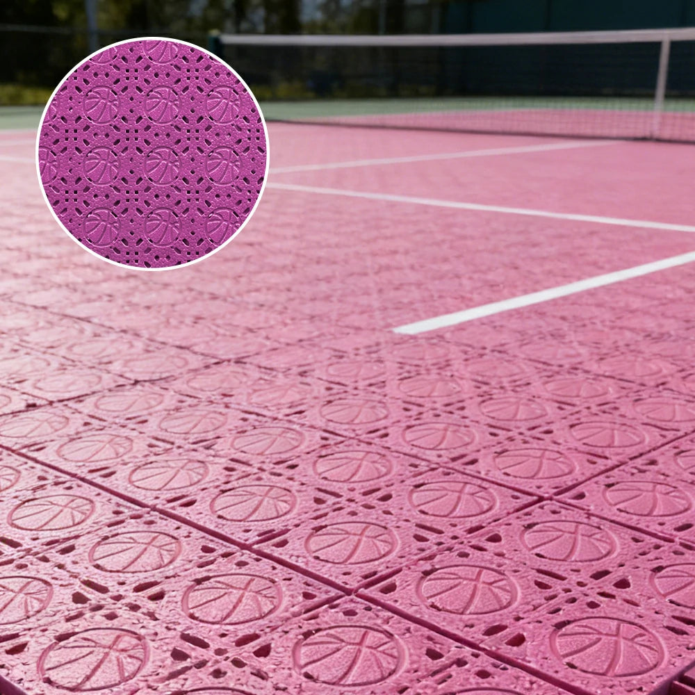 DUNK MASTER Interlocking Sports Floor Tiles - Anti-Slip Shock Absorbing Modular Court Flooring 10/20/30  Square Meters Basketball Court Outdoor Use - Pink