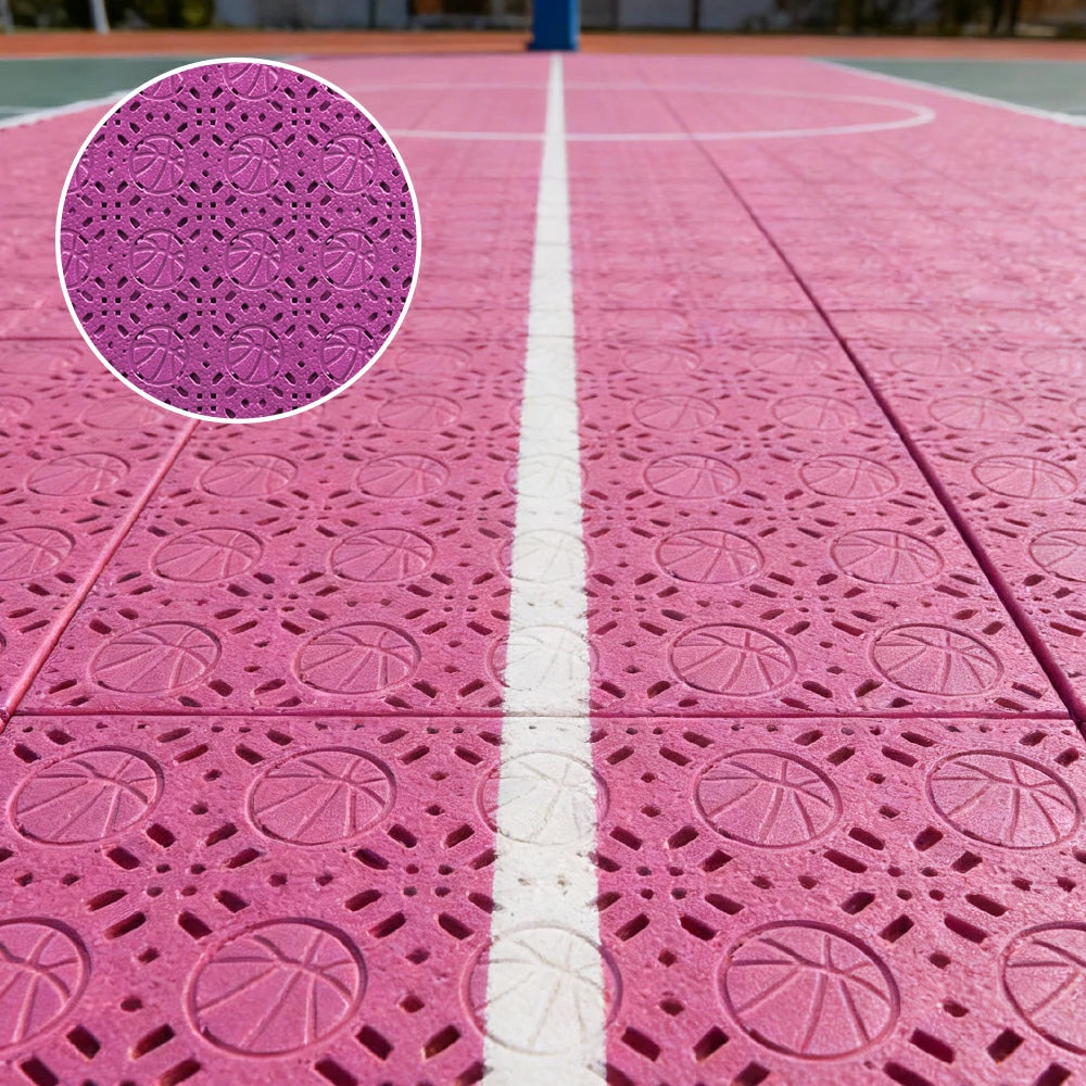 DUNK MASTER Interlocking Sports Floor Tiles - Anti-Slip Shock Absorbing Modular Court Flooring 10/20/30  Square Meters Basketball Court Outdoor Use - Pink