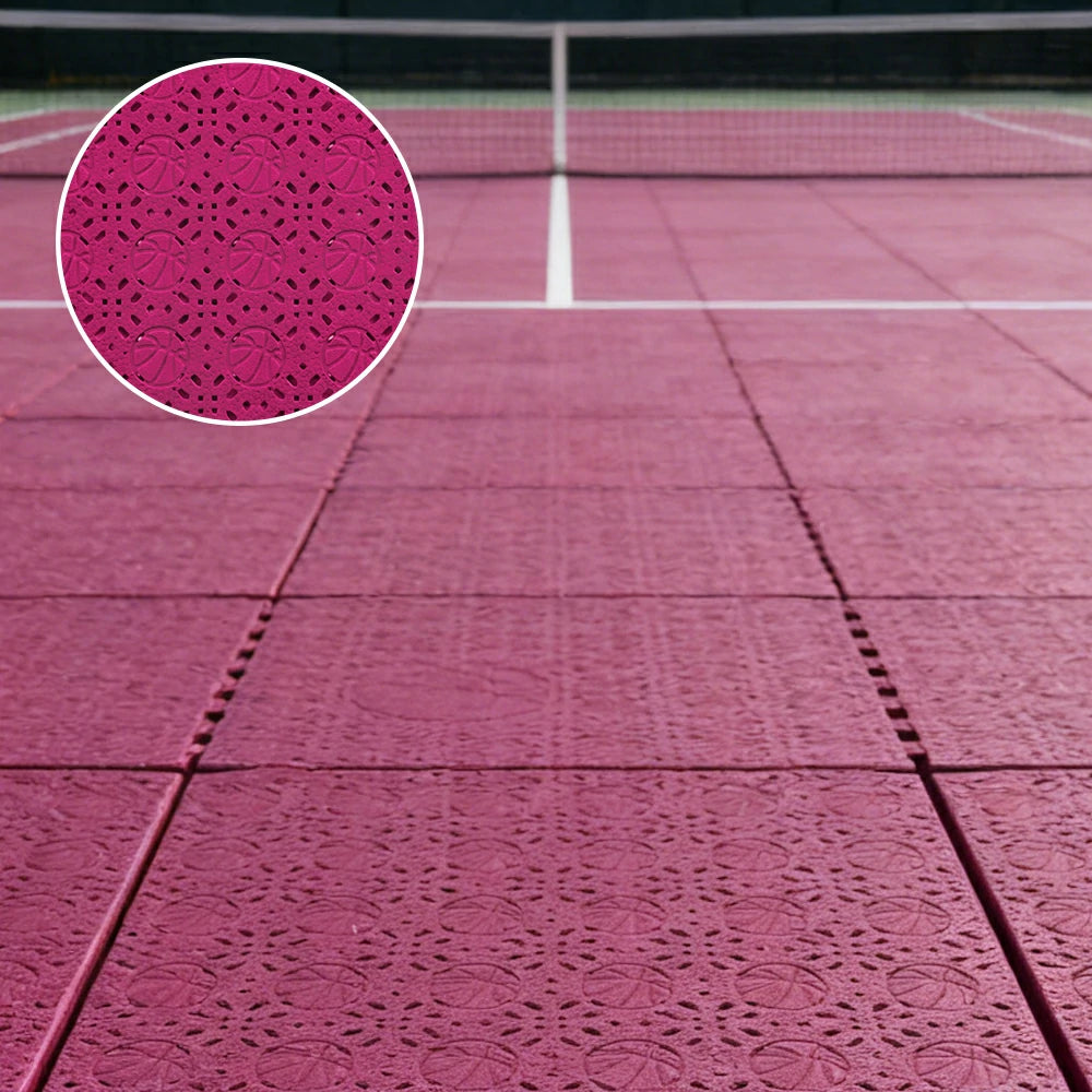 DUNK MASTER Interlocking Sports Floor Tiles - Anti-Slip Shock Absorbing Modular Court Flooring 10/20/30  Square Meters Basketball Court Outdoor Use - Rose Red