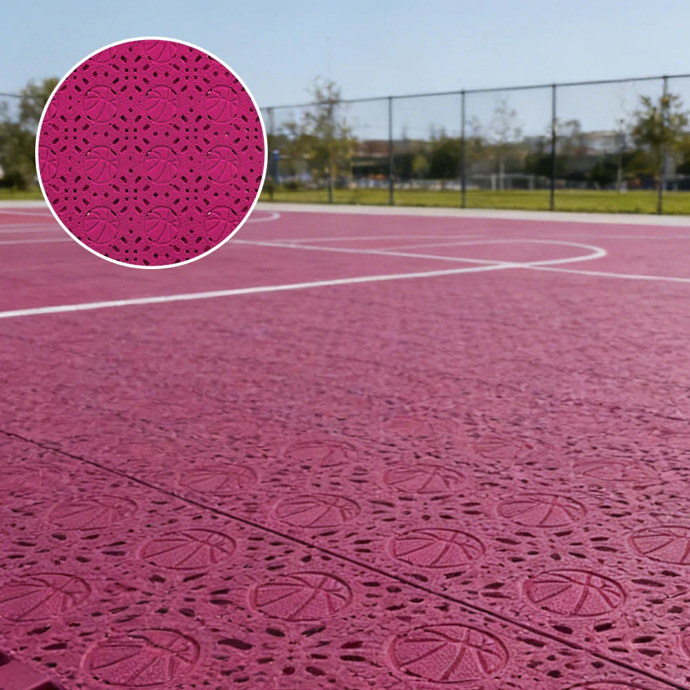 DUNK MASTER Interlocking Sports Floor Tiles - Anti-Slip Shock Absorbing Modular Court Flooring 10/20/30  Square Meters Basketball Court Outdoor Use - Rose Red