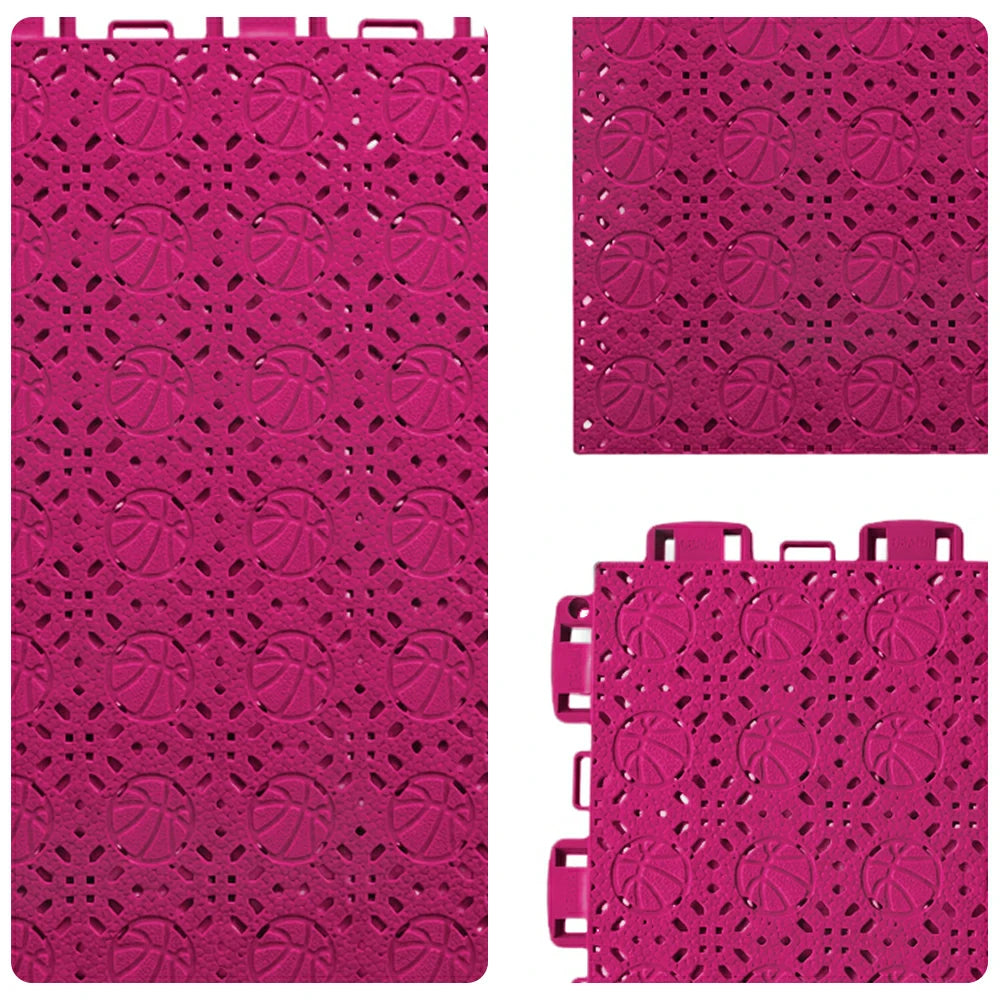 DUNK MASTER Interlocking Sports Floor Tiles - Anti-Slip Shock Absorbing Modular Court Flooring 10/20/30  Square Meters Basketball Court Outdoor Use - Rose Red