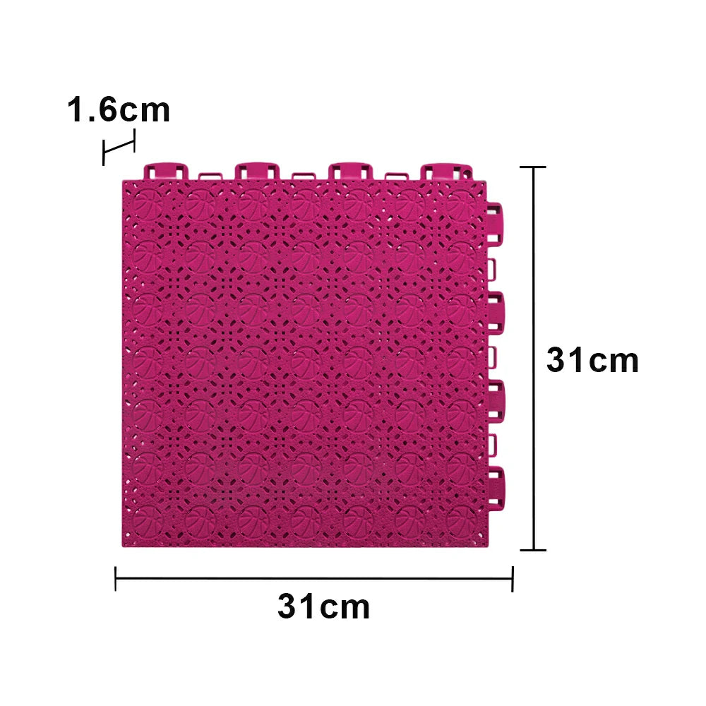 DUNK MASTER Interlocking Sports Floor Tiles - Anti-Slip Shock Absorbing Modular Court Flooring 10/20/30  Square Meters Basketball Court Outdoor Use - Rose Red