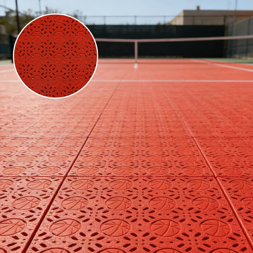DUNK MASTER Interlocking Sports Floor Tiles - Anti-Slip Shock Absorbing Modular Court Flooring 10/20/30  Square Meters Basketball Court Outdoor Use - Red