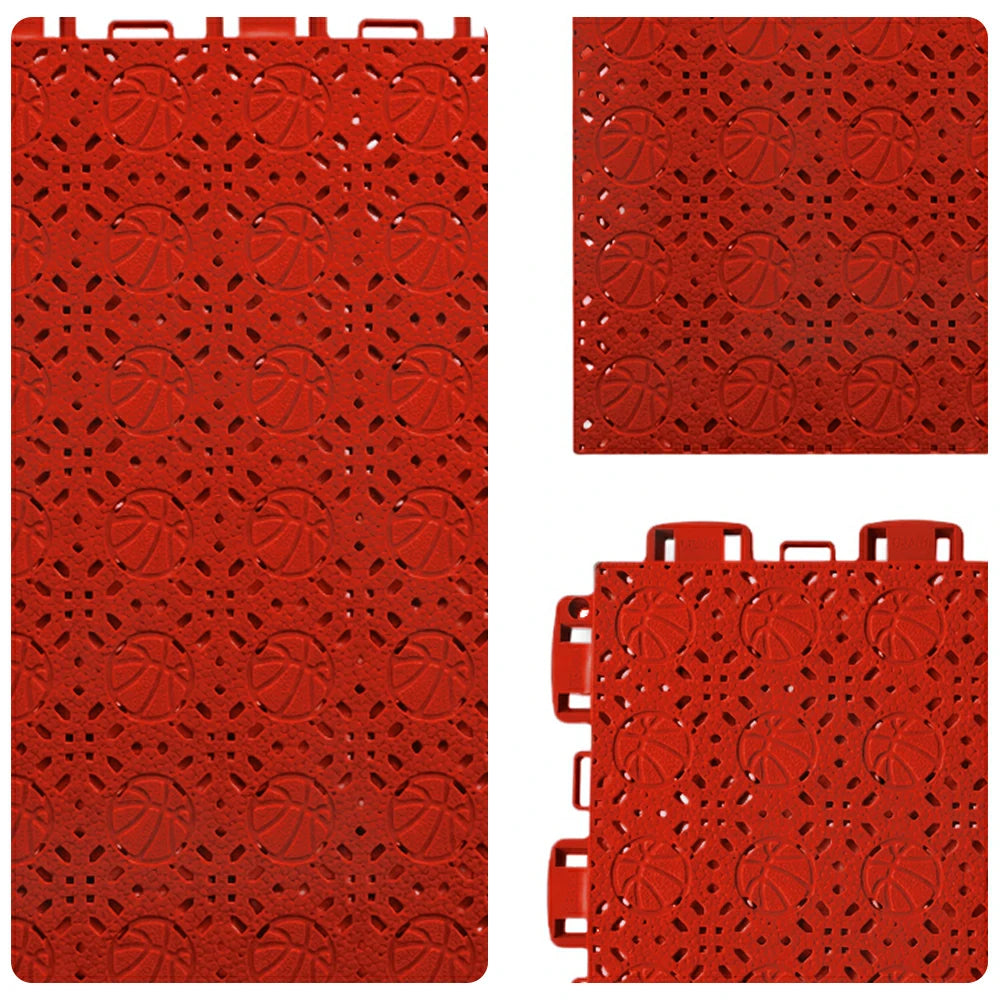 DUNK MASTER Interlocking Sports Floor Tiles - Anti-Slip Shock Absorbing Modular Court Flooring 10/20/30  Square Meters Basketball Court Outdoor Use - Red
