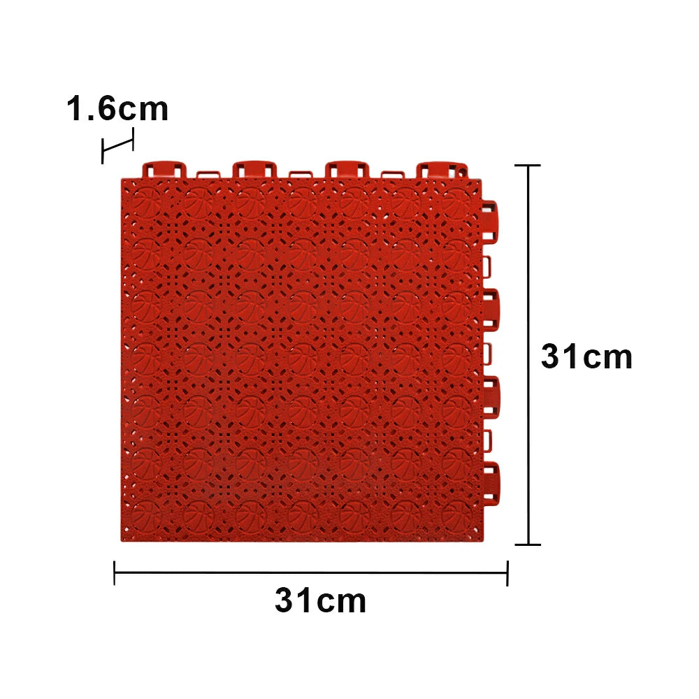DUNK MASTER Interlocking Sports Floor Tiles - Anti-Slip Shock Absorbing Modular Court Flooring 10/20/30  Square Meters Basketball Court Outdoor Use - Red