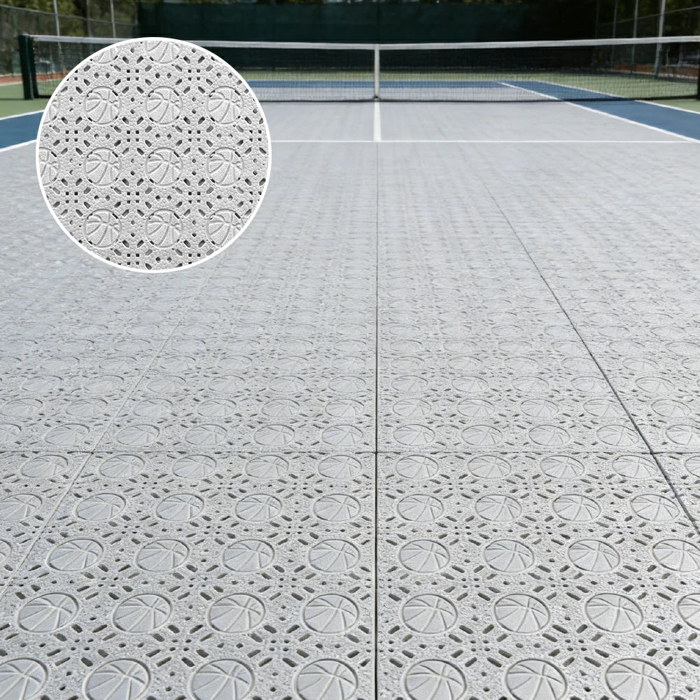 DUNK MASTER Interlocking Sports Floor Tiles - Anti-Slip Shock Absorbing Modular Court Flooring 10/20/30  Square Meters Basketball Court Outdoor Use - White