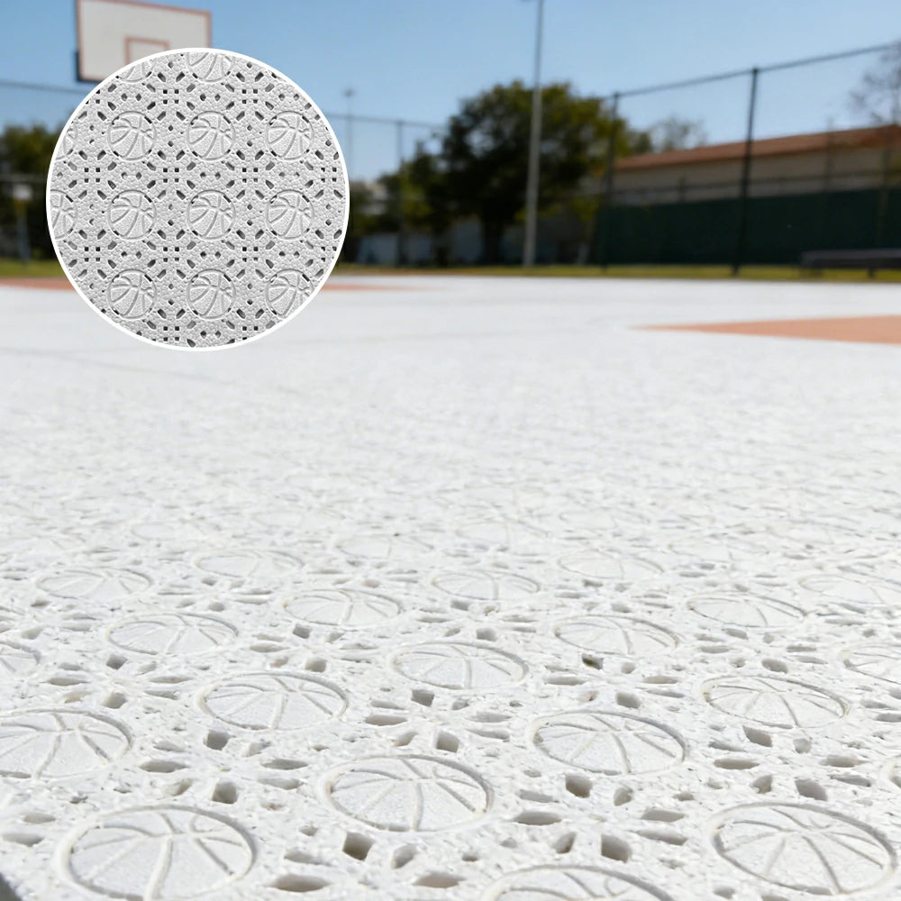 DUNK MASTER Interlocking Sports Floor Tiles - Anti-Slip Shock Absorbing Modular Court Flooring 10/20/30  Square Meters Basketball Court Outdoor Use - White