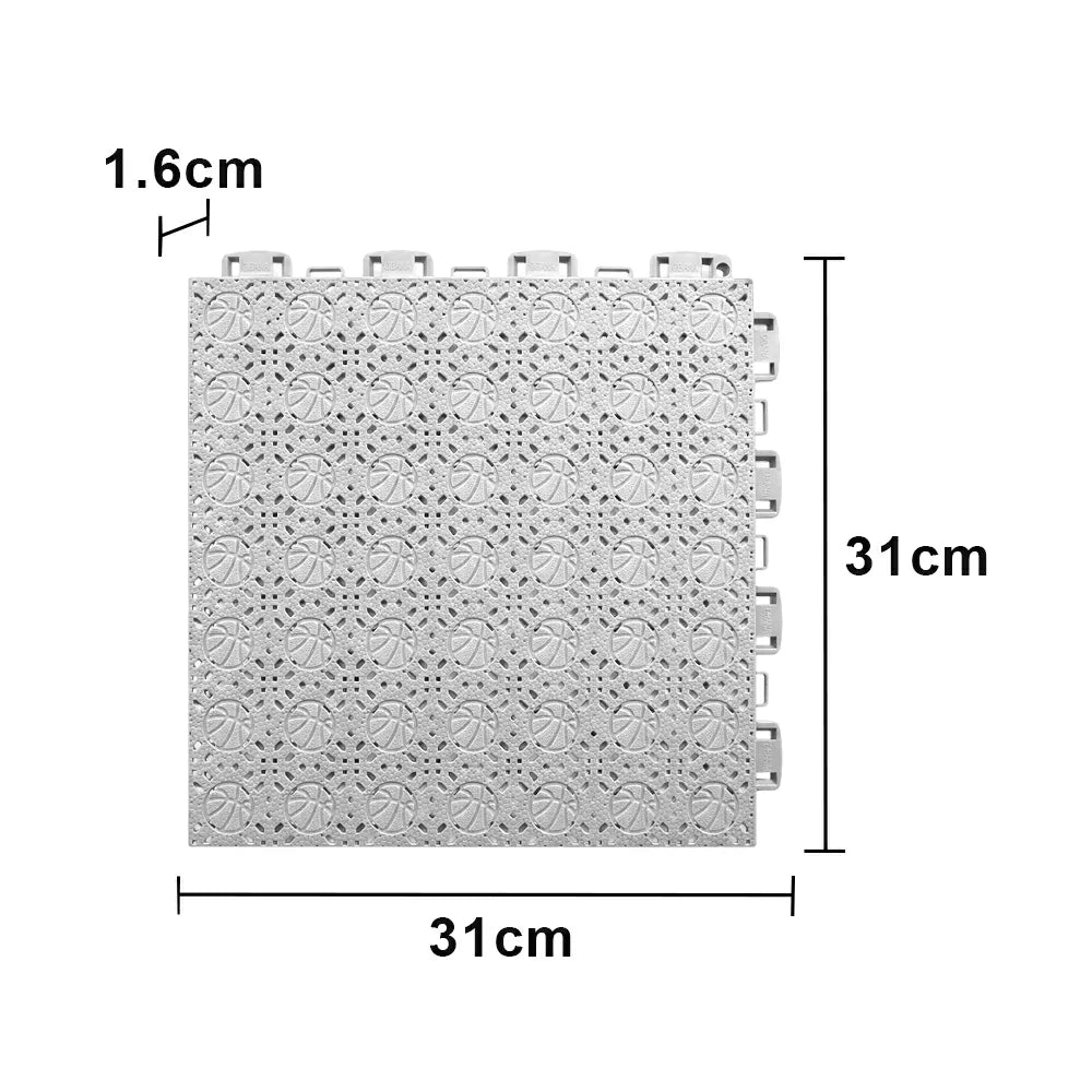 DUNK MASTER Interlocking Sports Floor Tiles - Anti-Slip Shock Absorbing Modular Court Flooring 10/20/30  Square Meters Basketball Court Outdoor Use - White