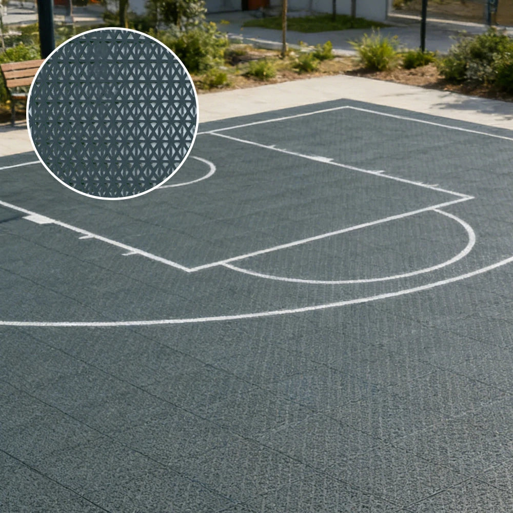 DUNK MASTER Interlocking Sports Floor Tiles - Double Layer Anti-Slip Basketball Court Flooring Modular Tiles 10/20/30 Square Meters - Dark Grey