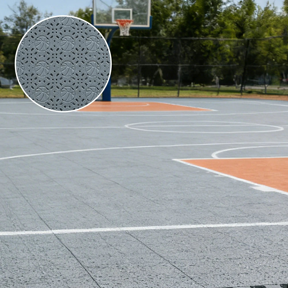 DUNK MASTER Interlocking Sports Floor Tiles - Anti-Slip Shock Absorbing Modular Court Flooring 10/20/30  Square Meters Basketball Court Outdoor Use - Light Grey