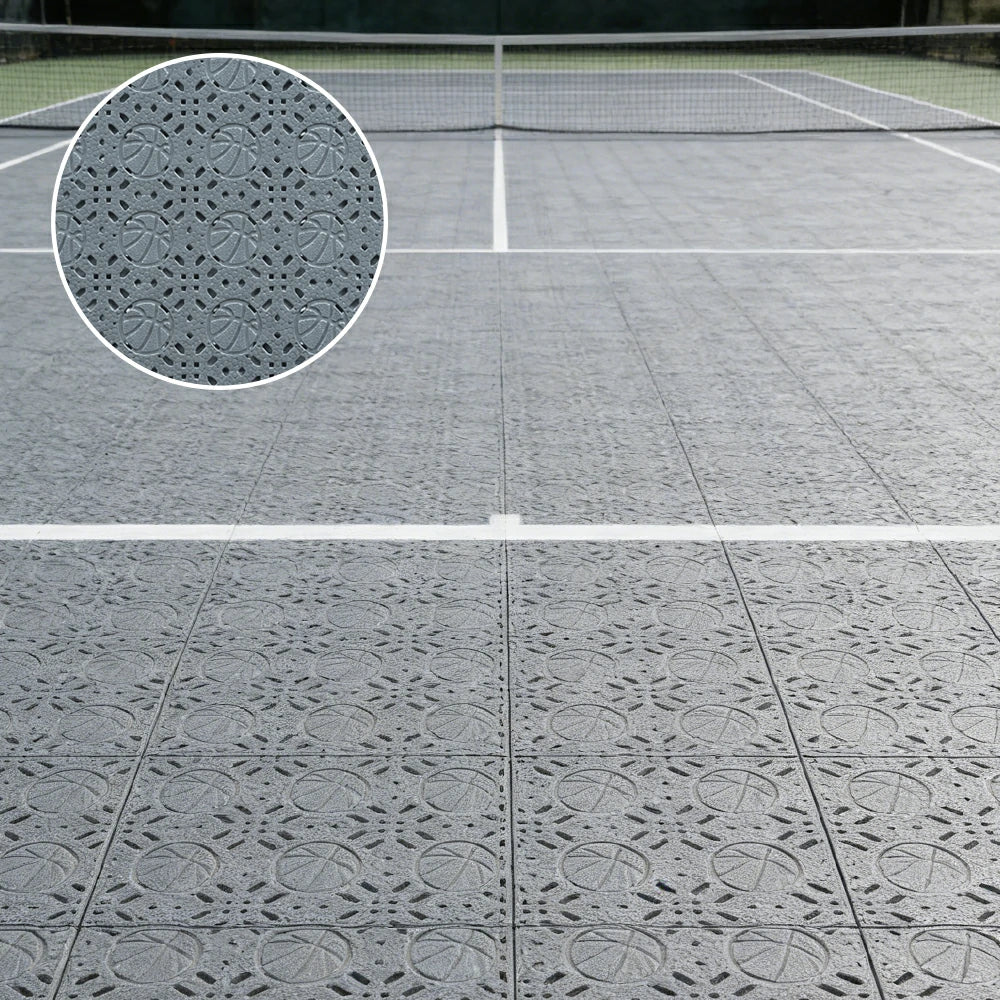 DUNK MASTER Interlocking Sports Floor Tiles - Anti-Slip Shock Absorbing Modular Court Flooring 10/20/30  Square Meters Basketball Court Outdoor Use - Light Grey
