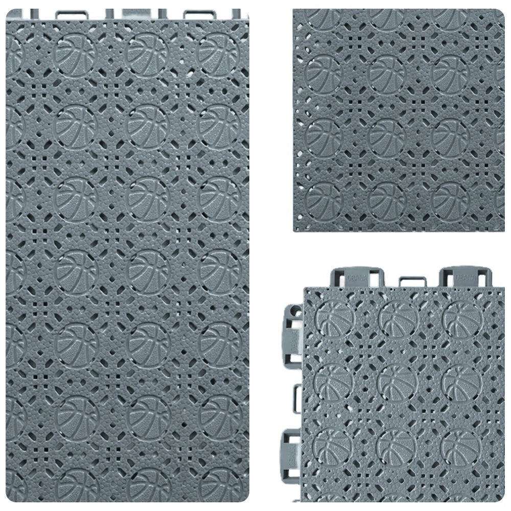 DUNK MASTER Interlocking Sports Floor Tiles - Anti-Slip Shock Absorbing Modular Court Flooring 10/20/30  Square Meters Basketball Court Outdoor Use - Light Grey