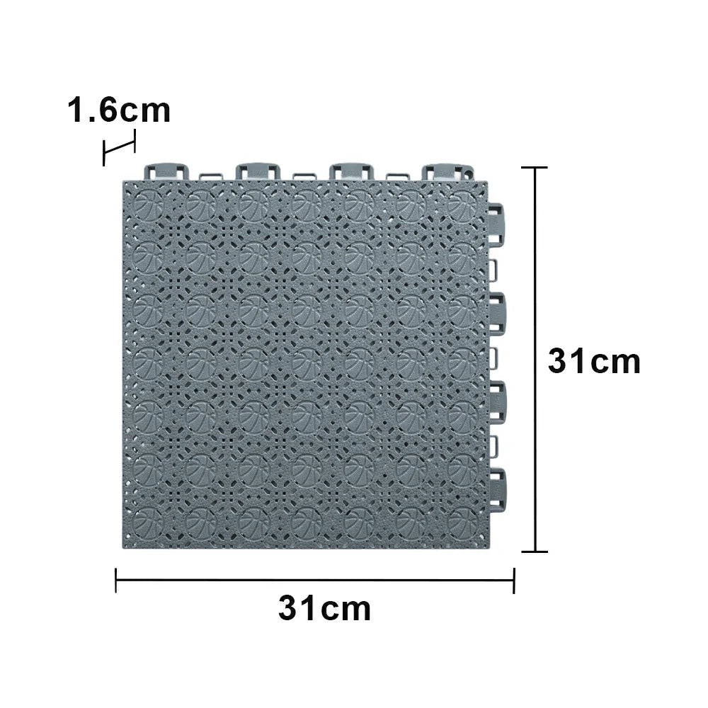 DUNK MASTER Interlocking Sports Floor Tiles - Anti-Slip Shock Absorbing Modular Court Flooring 10/20/30  Square Meters Basketball Court Outdoor Use - Light Grey