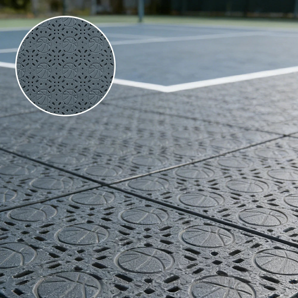 DUNK MASTER Interlocking Sports Floor Tiles - Anti-Slip Shock Absorbing Modular Court Flooring 10/20/30  Square Meters Basketball Court Outdoor Use - Dark Grey