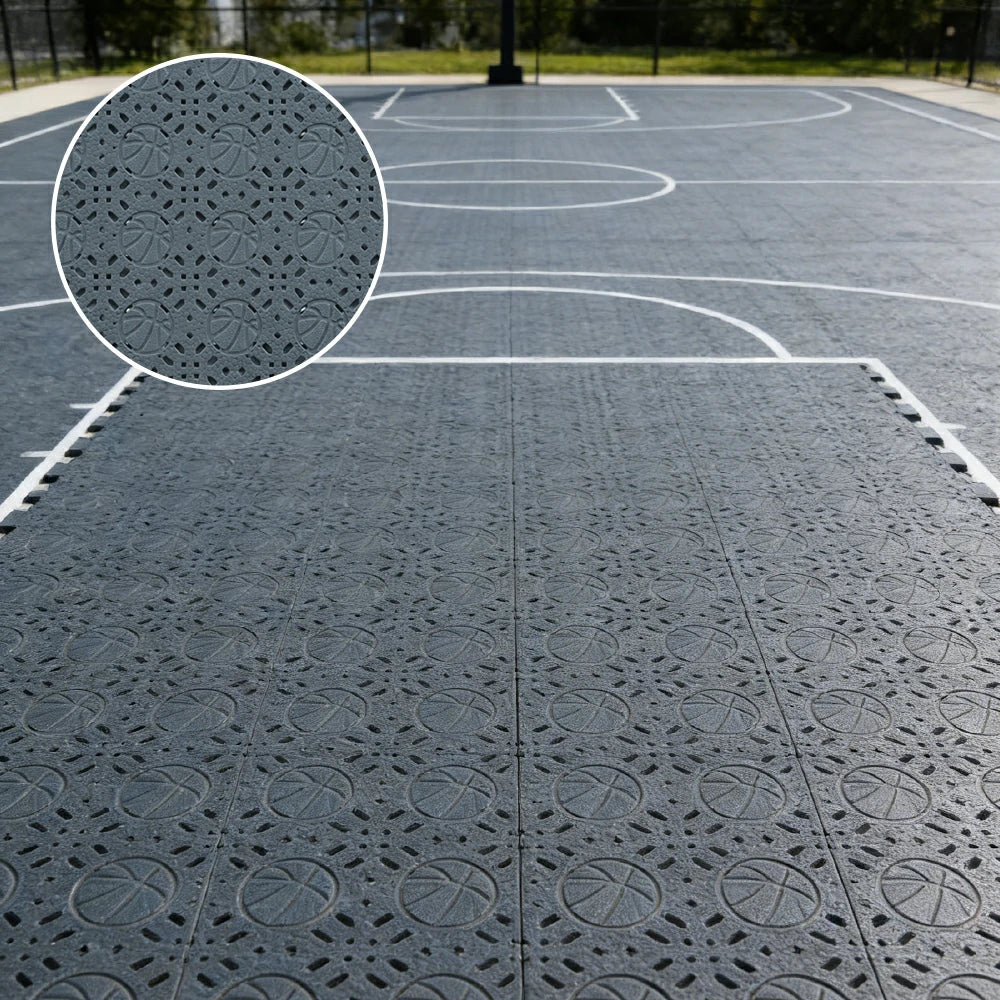 DUNK MASTER Interlocking Sports Floor Tiles - Anti-Slip Shock Absorbing Modular Court Flooring 10/20/30  Square Meters Basketball Court Outdoor Use - Dark Grey