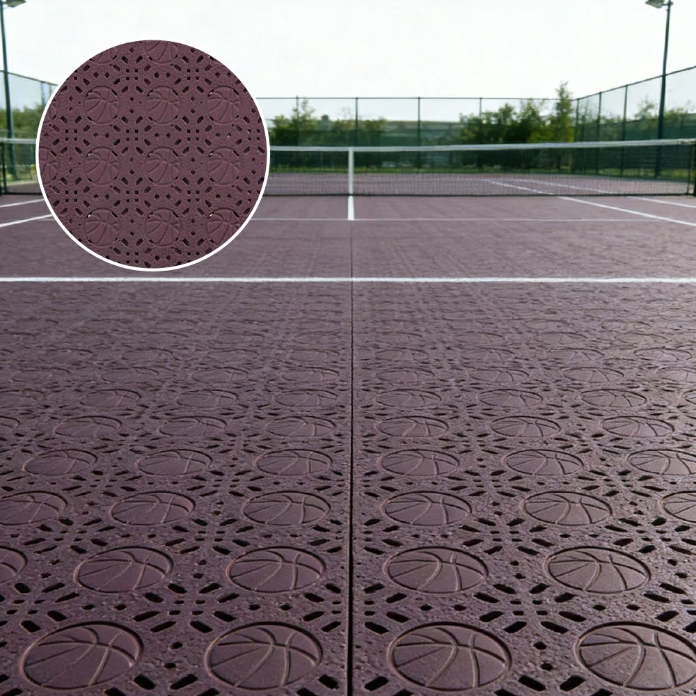 DUNK MASTER Interlocking Sports Floor Tiles - Anti-Slip Shock Absorbing Modular Court Flooring 10/20/30  Square Meters Basketball Court Outdoor Use - Coffee